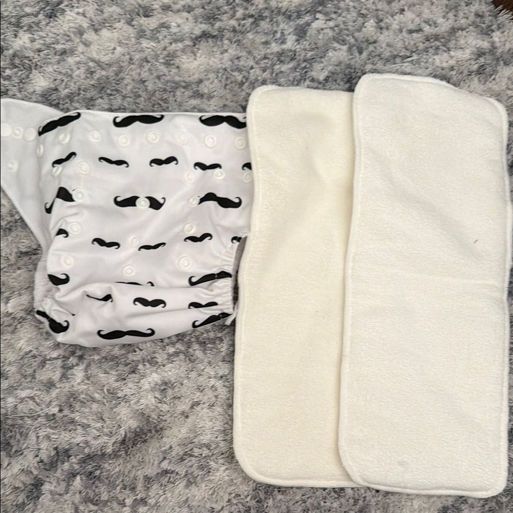 Stylish Black and White Mustache Cloth Diaper
